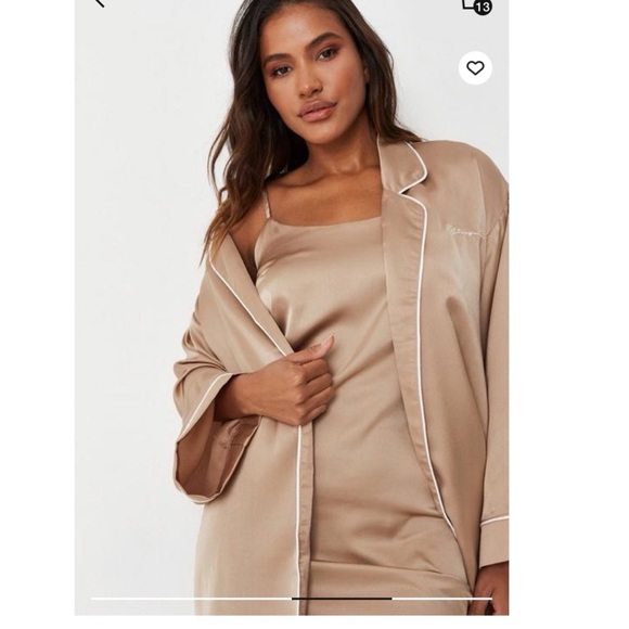 Tan Missguided Script Shirt and Slip Dress Pajama Set - Picture 2 of 3